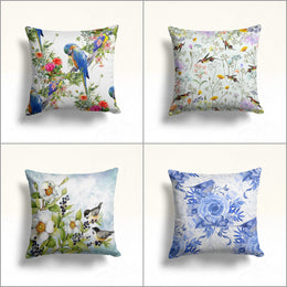 Floral Bird Throw Pillow Case|Parrot Cushion Cover|Decorative Cushion Case|Housewarming Decor|Farmhouse Outdoor Pillow Cover|Porch Cushion