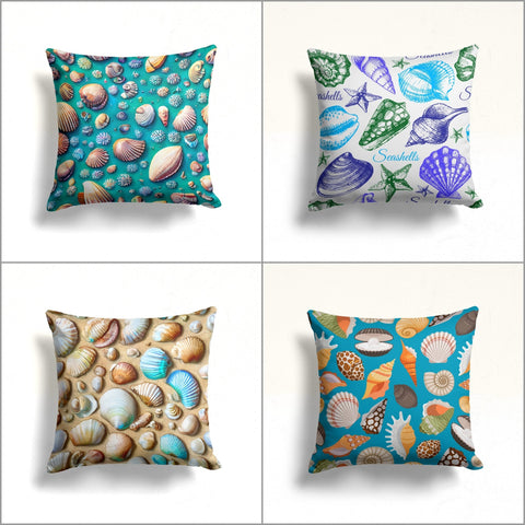 Seashell Throw Pillow Case|Beach House Cushion Cover|Seashell Pillowcase|Nautical Pillowtop|Summer Cushion Case|Coastal Cozy Pillow Cover