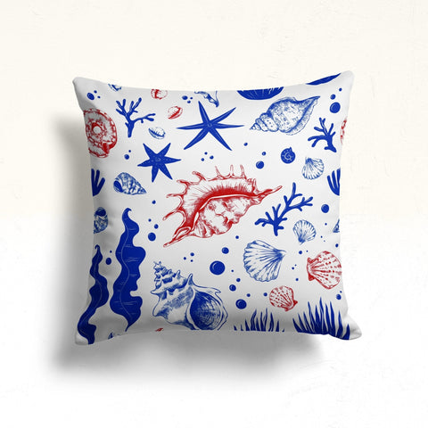 Nautical Throw Pillow Case|Starfish Print Beach House Cushion|Seashell Pillowcase|Fish Pillowtop|Summer Cushion|Coastal Cozy Pillow Cover