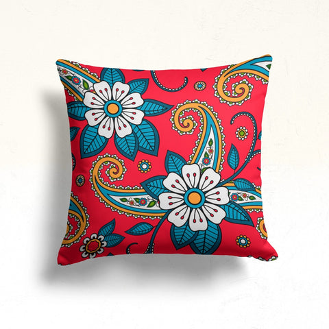 Ethnic Floral Throw Pillow Case|Stylish Cushion Cover|Decorative Cushion Case|Housewarming Decor|Farmhouse Outdoor Pillow|Porch Cushion Case