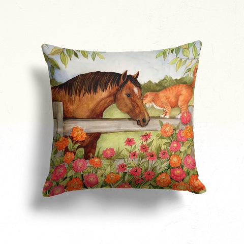 Horse Throw Pillow Case|Floral Animal Cushion|Decorative Cushion Case|Housewarming Decor|Farmhouse Outdoor Pillow Cover|Porch Cushion Case