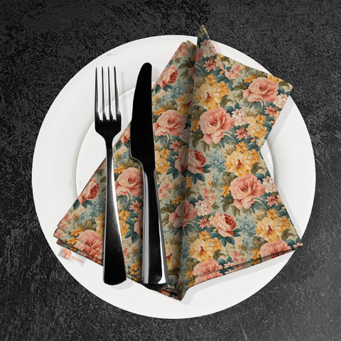Floral Fabric Napkin|Rose Handkerchief|Summer Cloth Serviette|Farmhouse Table|Reusable Tableware|Housewarming Napkin|Floral Serviette