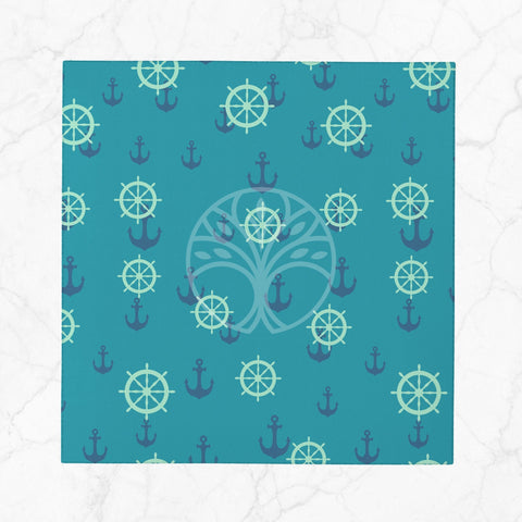 Nautical Fabric Napkin|Wheel, Anchor and Compass Print Napkin|Sailor Rope Print Cloth Serviette|Beach House Table Decor|Coastal Tableware