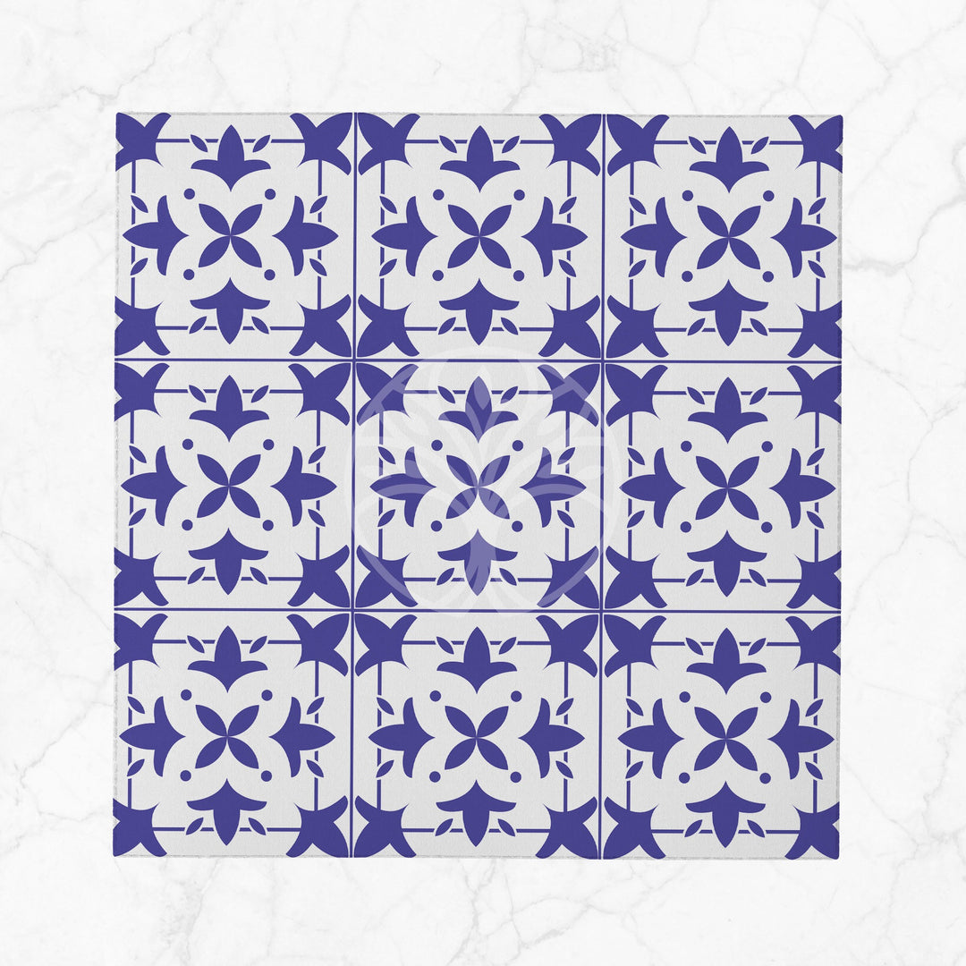 Tile Pattern Napkin|Abstract Geometric Napkin|Boho Cloth Serviette|Ethnic Handkerchief|Farmhouse Table|Reusable Tableware|Blue White Napkin