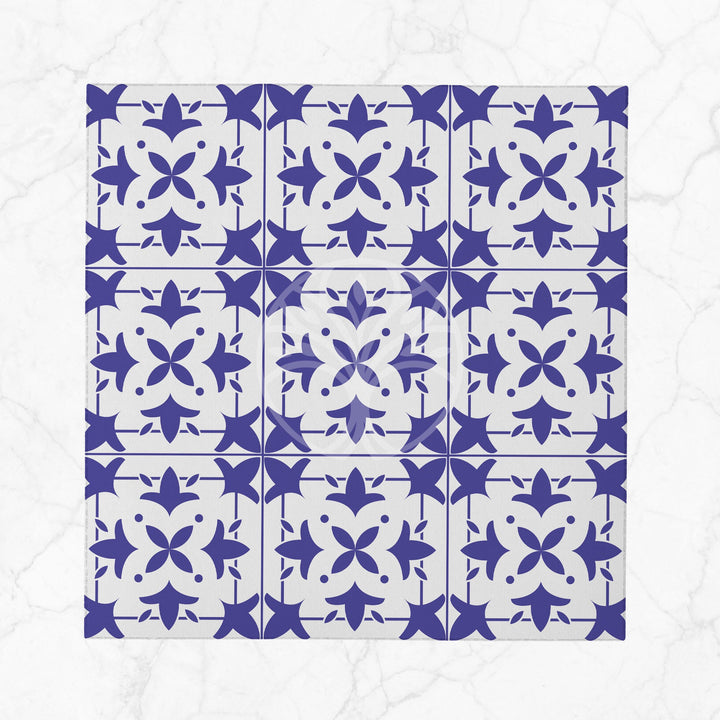 Tile Pattern Napkin|Abstract Geometric Napkin|Boho Cloth Serviette|Ethnic Handkerchief|Farmhouse Table|Reusable Tableware|Blue White Napkin