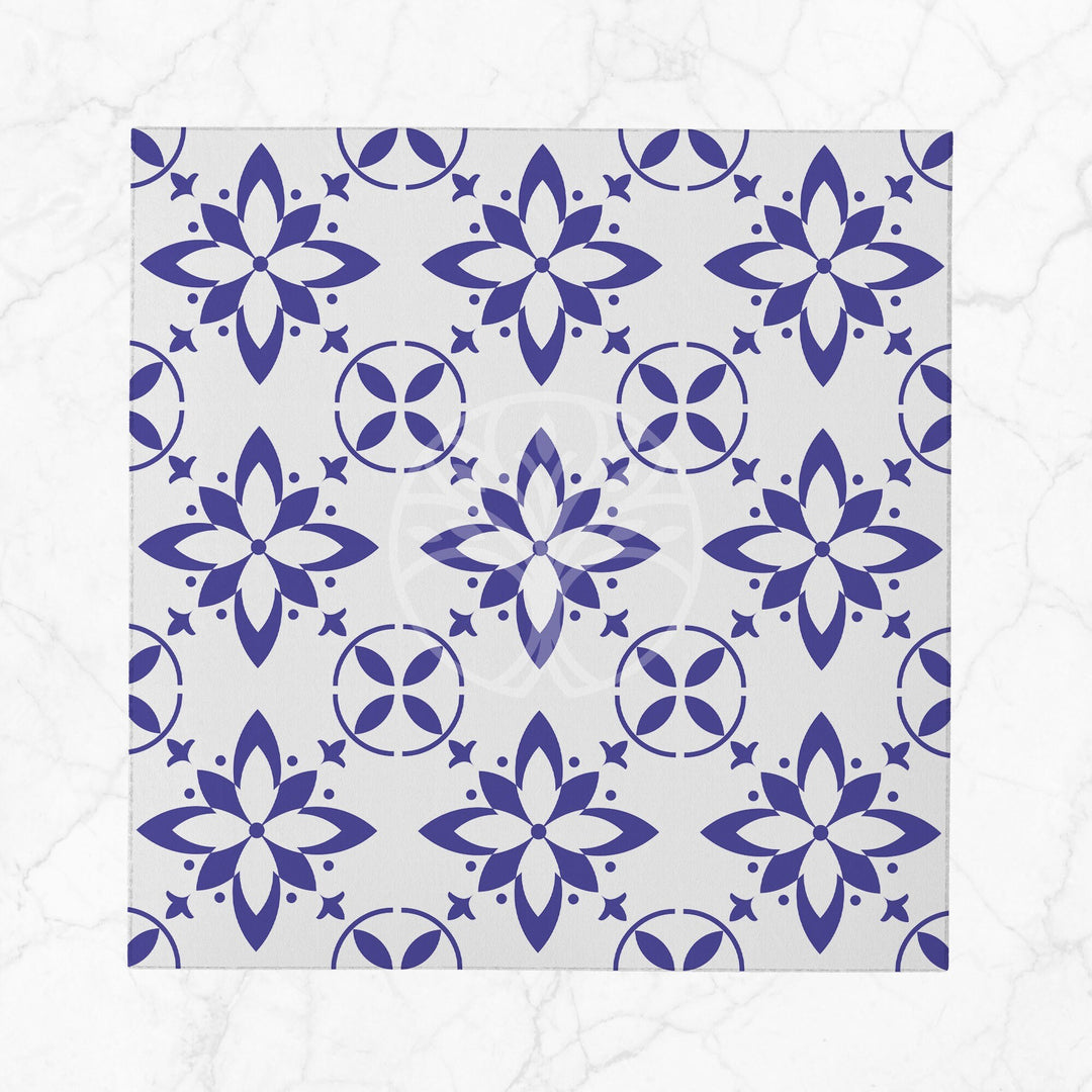 Tile Pattern Napkin|Abstract Geometric Napkin|Boho Cloth Serviette|Ethnic Handkerchief|Farmhouse Table|Reusable Tableware|Blue White Napkin