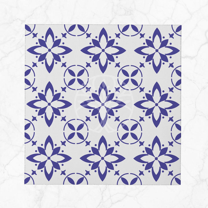 Tile Pattern Napkin|Abstract Geometric Napkin|Boho Cloth Serviette|Ethnic Handkerchief|Farmhouse Table|Reusable Tableware|Blue White Napkin