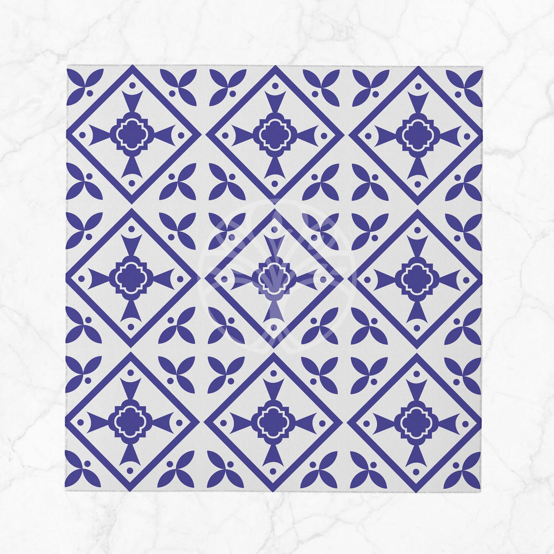 Tile Pattern Napkin|Abstract Geometric Napkin|Boho Cloth Serviette|Ethnic Handkerchief|Farmhouse Table|Reusable Tableware|Blue White Napkin