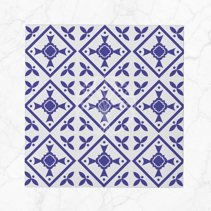 Tile Pattern Napkin|Abstract Geometric Napkin|Boho Cloth Serviette|Ethnic Handkerchief|Farmhouse Table|Reusable Tableware|Blue White Napkin