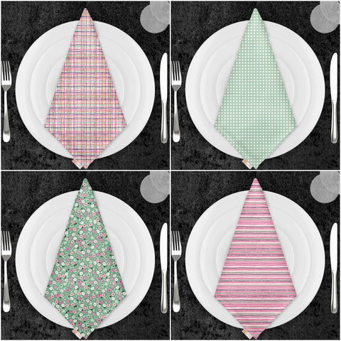 Plaid Fabric Napkin|Abstract Geometric Cloth Serviette|Pink Green Decor|Plaid Handkerchief|Farmhouse Table|Reusable Tableware|Boho Napkin