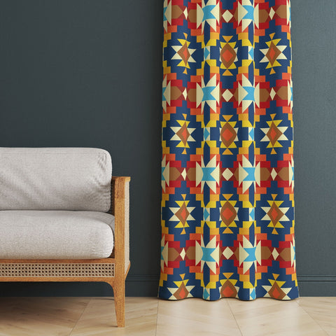 Southwestern Curtain|Ethnic Aztec Living Room Curtain|Terracotta Authentic Window Decor|Thermal Insulated Rug Design Panel Window Curtain