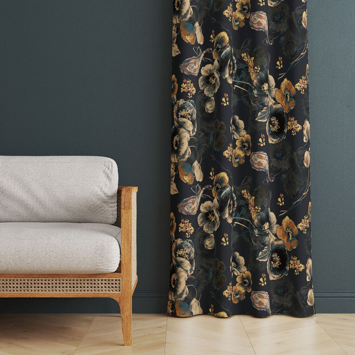 Flower Print Curtain|Thermal Insulated Floral Window Treatment|Flower Painting Home Decor|Floral Window Decor|Decorative Living Room Curtain