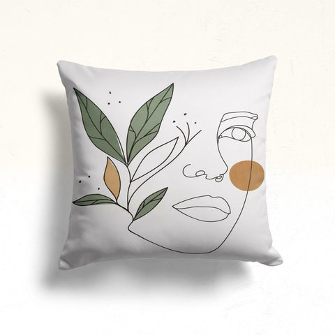 Line Art Pillow Cover|Abstract Onedraw Lady Cushion Case|Decorative Leaf Print Pillow|Woman Silhouette Pillow|Housewarming Throw Pillow