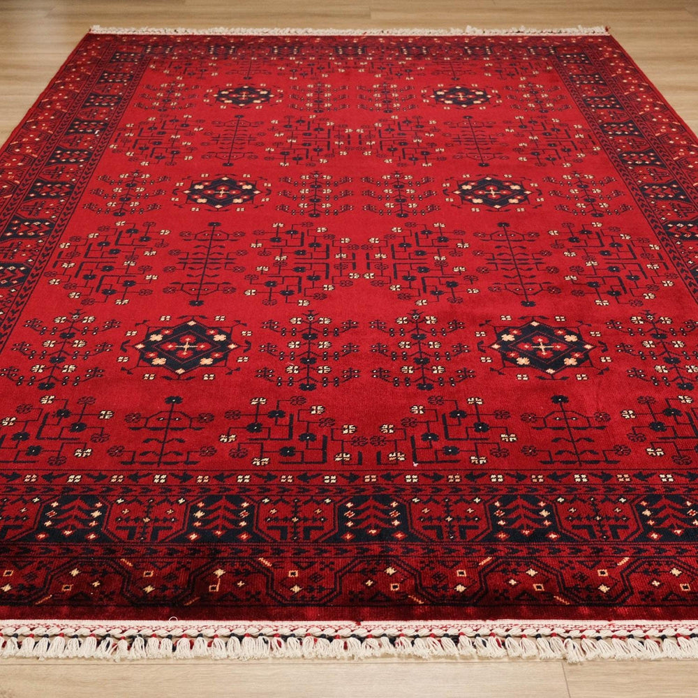 Ethnic Afghan Carpet|Authentic Farmhouse Multi-Purpose Carpet|Machine-Washable Area Rug|Oriental Style Carpet|Red Color Living Room Carpet