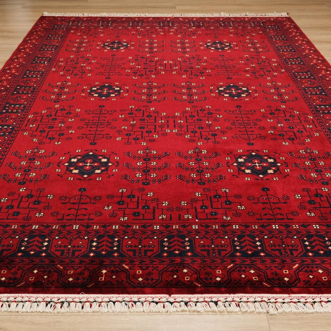 Ethnic Afghan Carpet|Authentic Farmhouse Multi-Purpose Carpet|Machine-Washable Area Rug|Oriental Style Carpet|Red Color Living Room Carpet