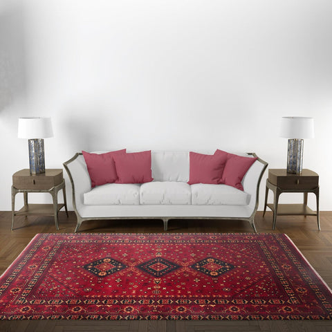 Ethnic Afghan Rug|Farmhouse Multi-Purpose Carpet|Machine-Washable Area Rug|Oriental Style Carpet|Dark Red Color Non-Slip Living Room Rug
