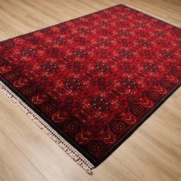 Red Afghan Carpet|Ethnic Authentic Farmhouse Multi-Purpose Carpet|Machine-Washable Area Rug|Oriental Style Carpet|Red Color Rustic Carpet
