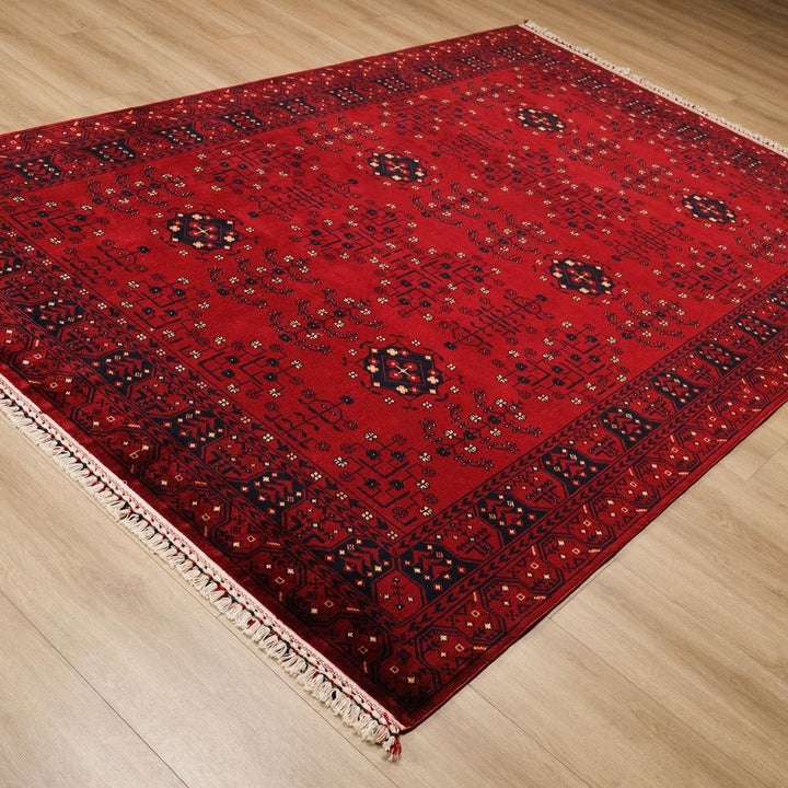 Ethnic Afghan Carpet|Authentic Farmhouse Multi-Purpose Carpet|Machine-Washable Area Rug|Oriental Style Carpet|Red Color Living Room Carpet