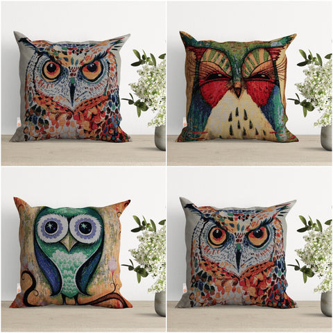 Belgian Tapestry Pillow Cover|Decorative Cushion Case|Housewarming Throw Pillow Top|Handmade Outdoor Pillowcase|Owl and Pigeon Pillow Case