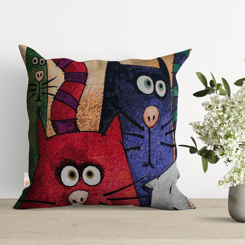 Cute Cats Tapestry Pillow Covers|Decorative Cats Pillowcase|Handmade Throw Pillow Case|Outdoor Cushion Cover|Cat Family Print Cushion Case