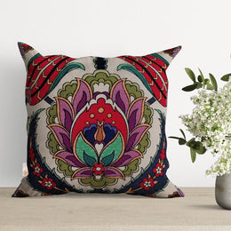 Turkish Tulip Tile Pattern Cushion Cover|Gobelin Tapestry Pillowcase|Woven Ethnic Throw Pillow Top|Rug Design Authentic Outdoor Cushion Case