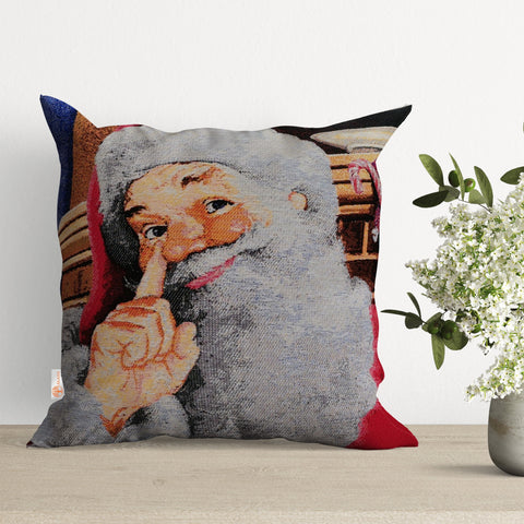 Christmas Tapestry Pillow Cover|Santa Claus Print Pillowcase|Winter Trend Gobelin Cushion|Xmas Tree Throw Pillowtop|Handmade Outdoor Cushion