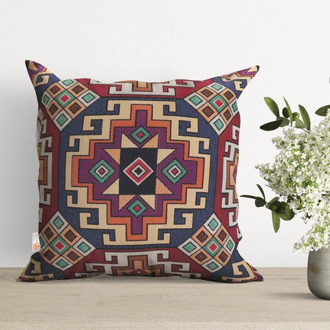 Rug Design Tapestry Pillow|Southwestern Cushion Case|Decorative Gobelin Tapestry Cushion|Housewarming Throw Pillow|Ethnic Woven Home Decor
