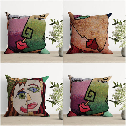 Tapestry Pillow Cover|Gobelin Girl Face Print Pillowcase|Housewarming Throw Pillow Top|Tapestry Handmade Rug Decor|Ethnic Woven Cushion Case