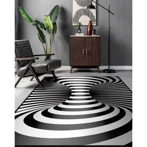 Optic Illusion Rug|Illusion Carpet|Black White 3D Illusion Area Rug|Machine-Washable Rug|Abstract Multi-Purpose Non-Slip Carpet