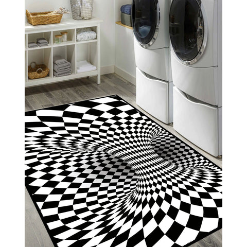 Illusion Rug|Illusion Carpet|Black White 3D Illusion Area Rug|Machine-Washable Rug|Abstract Multi-Purpose Non-Slip Carpet