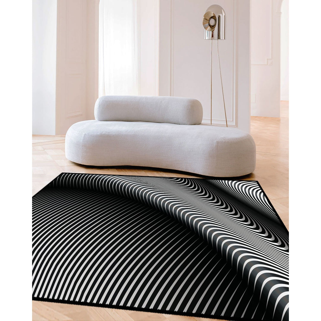 Illusion Rug|Black White 3D Illusion Area Rug|Illusion Carpet|Machine-Washable Rug|Abstract Multi-Purpose Non-Slip Carpet