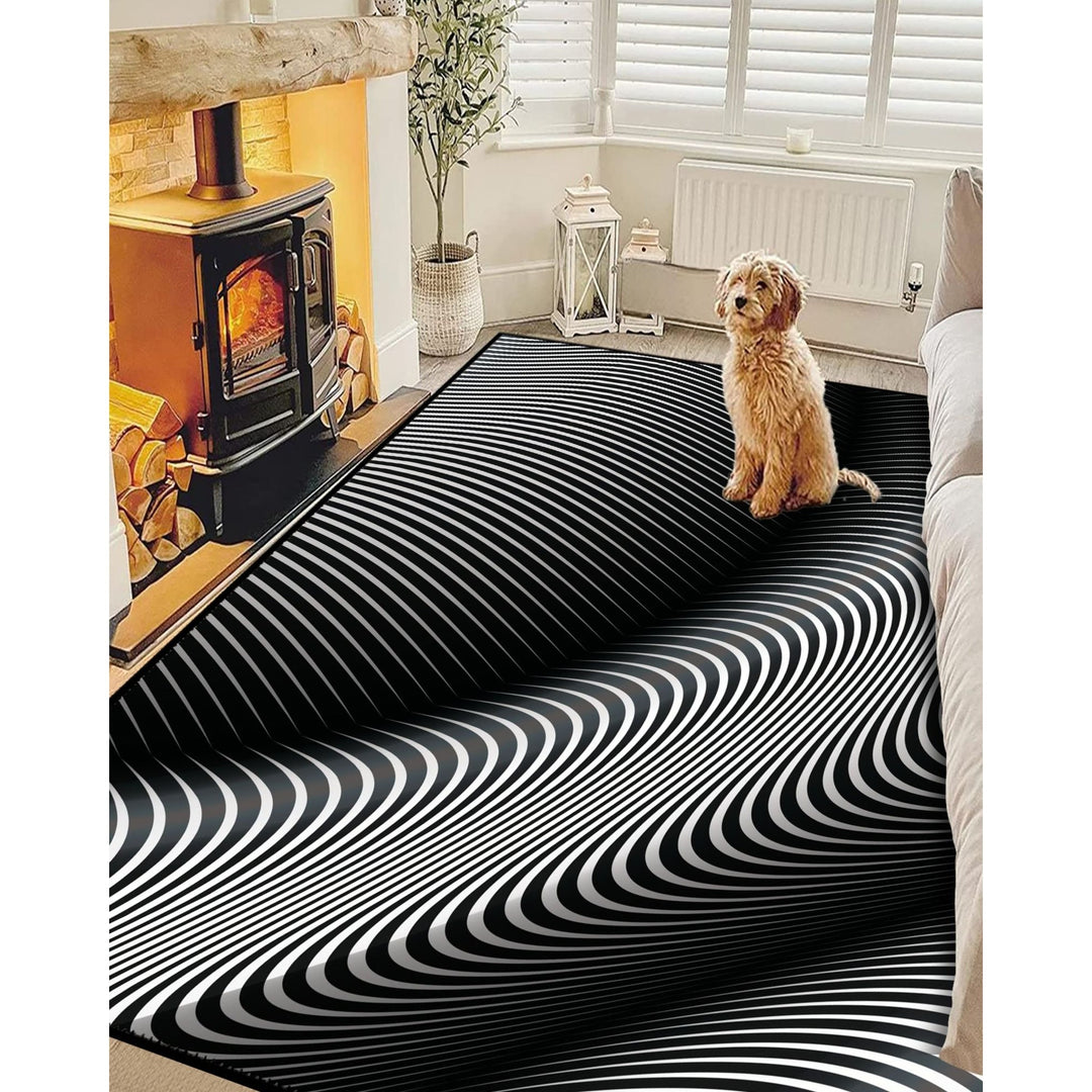 Illusion Rug|Black White 3D Illusion Area Rug|Illusion Carpet|Machine-Washable Rug|Abstract Multi-Purpose Non-Slip Carpet