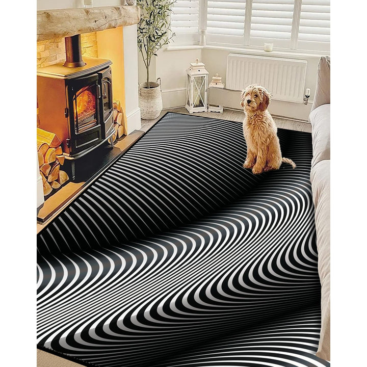 Illusion Rug|Black White 3D Illusion Area Rug|Illusion Carpet|Machine-Washable Rug|Abstract Multi-Purpose Non-Slip Carpet