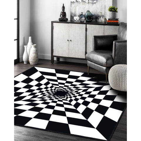 Optic Illusion Rug|Black White 3D Illusion Area Rug|Geometric Carpet|Machine-Washable Rug|Abstract Multi-Purpose Non-Slip Carpet