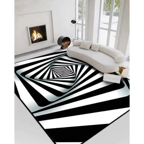 Illusion Carpet|Optic Illusion Rug|Black White 3D Illusion Area Rug|Machine-Washable Rug|Abstract Multi-Purpose Non-Slip Carpet