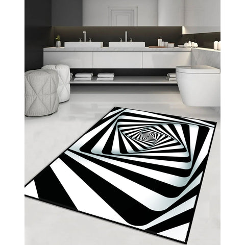 Illusion Carpet|Optic Illusion Rug|Black White 3D Illusion Area Rug|Machine-Washable Rug|Abstract Multi-Purpose Non-Slip Carpet