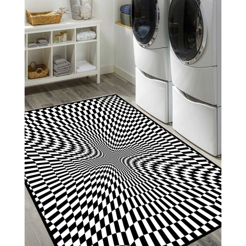 Optic Illusion Rug|Geometric Carpet|Black White 3D Illusion Area Rug|Machine-Washable Rug|Abstract Multi-Purpose Non-Slip Carpet