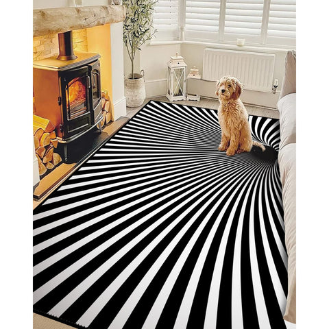Optic Illusion Rug|Illusion Carpet|Black White 3D Vortex Area Rug|Machine-Washable Rug|Abstract Multi-Purpose Non-Slip Carpet
