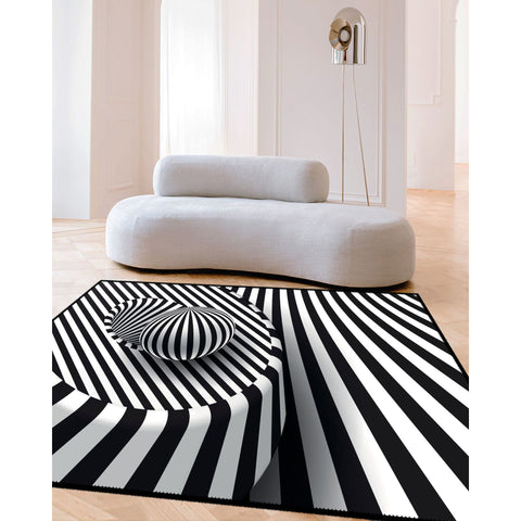 Illusion Carpet|Black White 3D Illusion Area Rug|Optic Illusion Rug|Machine-Washable Rug|Abstract Multi-Purpose Non-Slip Carpet