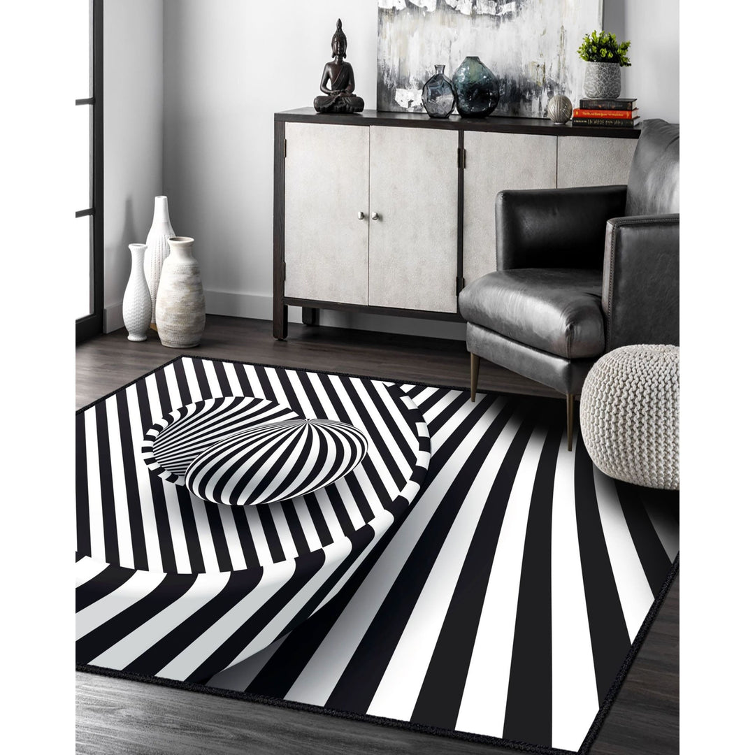 Illusion Carpet|Black White 3D Illusion Area Rug|Optic Illusion Rug|Machine-Washable Rug|Abstract Multi-Purpose Non-Slip Carpet
