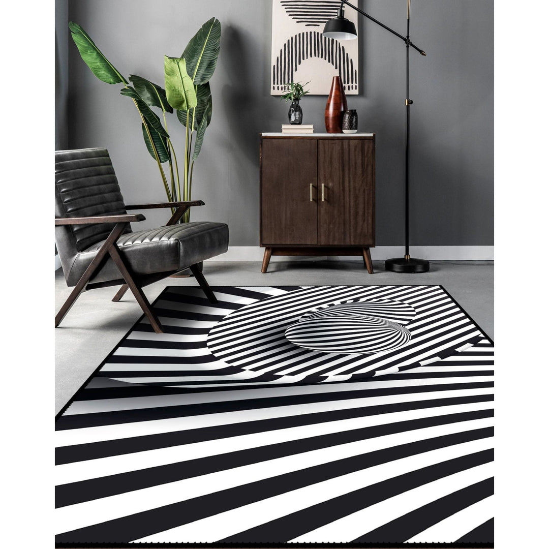 Illusion Carpet|Black White 3D Illusion Area Rug|Optic Illusion Rug|Machine-Washable Rug|Abstract Multi-Purpose Non-Slip Carpet