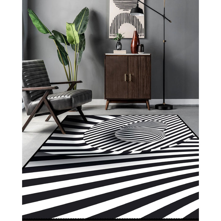 Illusion Carpet|Black White 3D Illusion Area Rug|Optic Illusion Rug|Machine-Washable Rug|Abstract Multi-Purpose Non-Slip Carpet