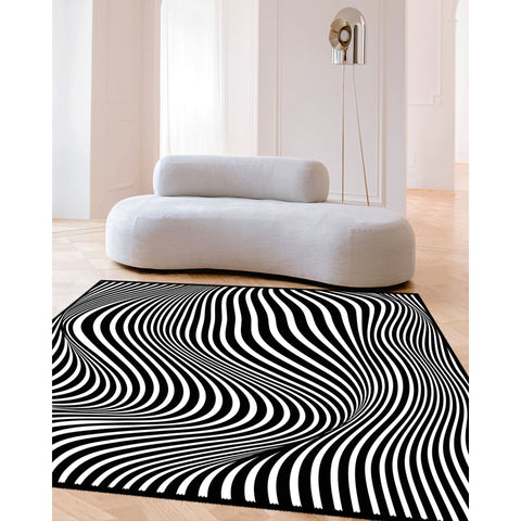 Optic Illusion Rug|Abstract Multi-Purpose Non-Slip Carpet|Black White 3D Illusion Area Rug|Illusion Carpet|Machine-Washable Rug