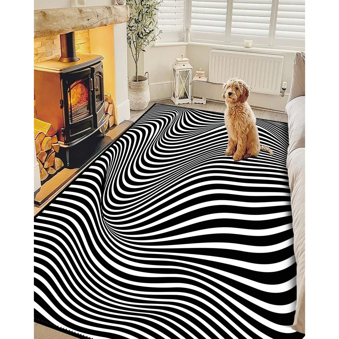 Optic Illusion Rug|Abstract Multi-Purpose Non-Slip Carpet|Black White 3D Illusion Area Rug|Illusion Carpet|Machine-Washable Rug