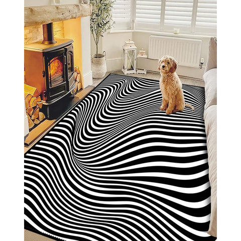 Optic Illusion Rug|Abstract Multi-Purpose Non-Slip Carpet|Black White 3D Illusion Area Rug|Illusion Carpet|Machine-Washable Rug
