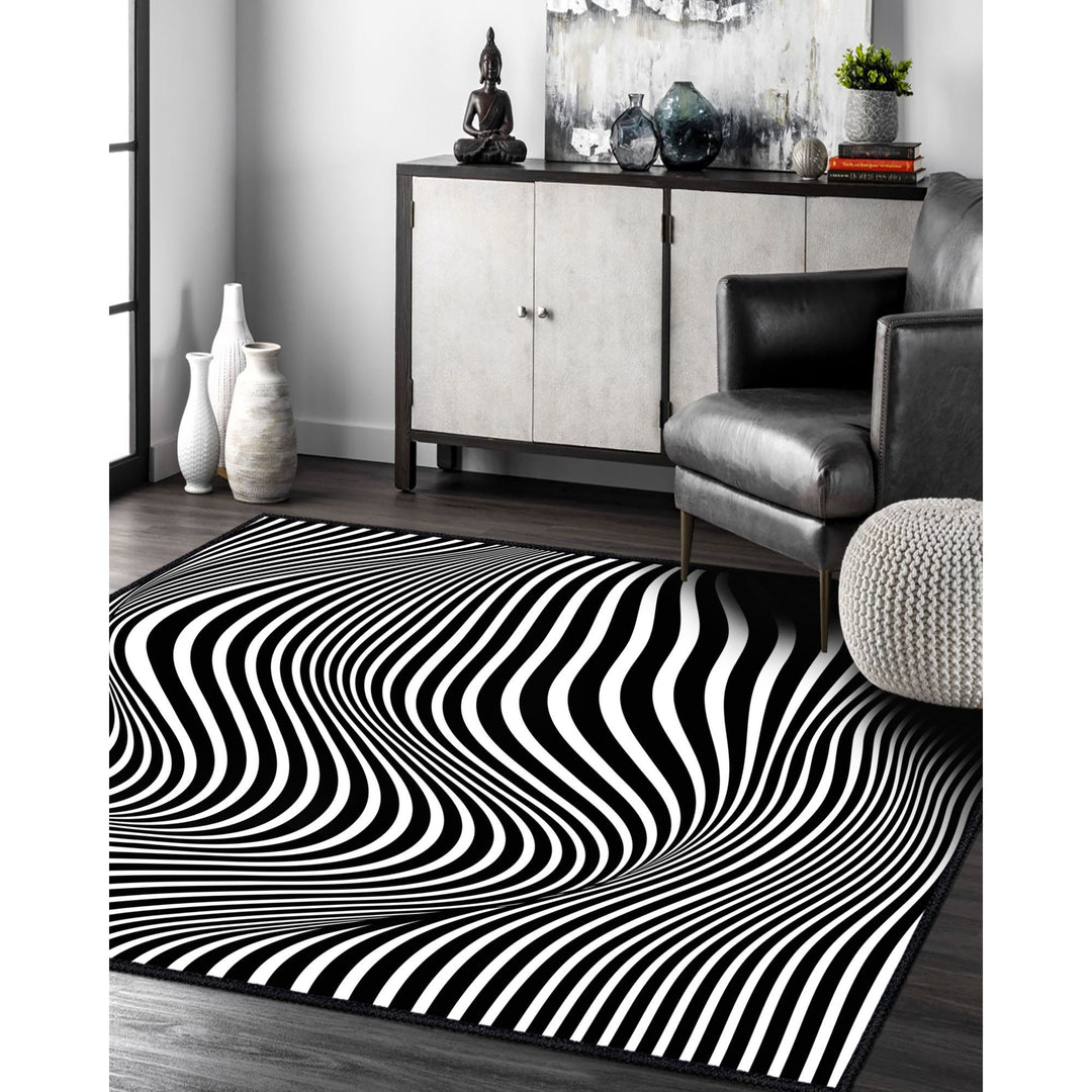 Optic Illusion Rug|Abstract Multi-Purpose Non-Slip Carpet|Black White 3D Illusion Area Rug|Illusion Carpet|Machine-Washable Rug