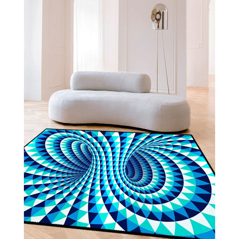 Illusion Carpet|Optic Illusion Rug|Bluish 3D Illusion Area Rug|Machine-Washable Rug|Abstract Multi-Purpose Non-Slip Carpet