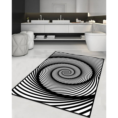 Optic Illusion Rug|Black White 3D Vortex Area Rug|Illusion Carpet|Machine-Washable Rug|Abstract Multi-Purpose Non-Slip Carpet
