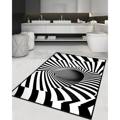 Optical Illusion Rug|Geometric Carpet|Black White 3D Illusion Area Rug|Machine-Washable Rug|Abstract Multi-Purpose Non-Slip Carpet