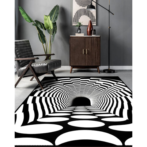 Optical Illusion Rug|Black White 3D Illusion Area Rug|Geometric Carpet|Machine-Washable Rug|Abstract Multi-Purpose Non-Slip Carpet